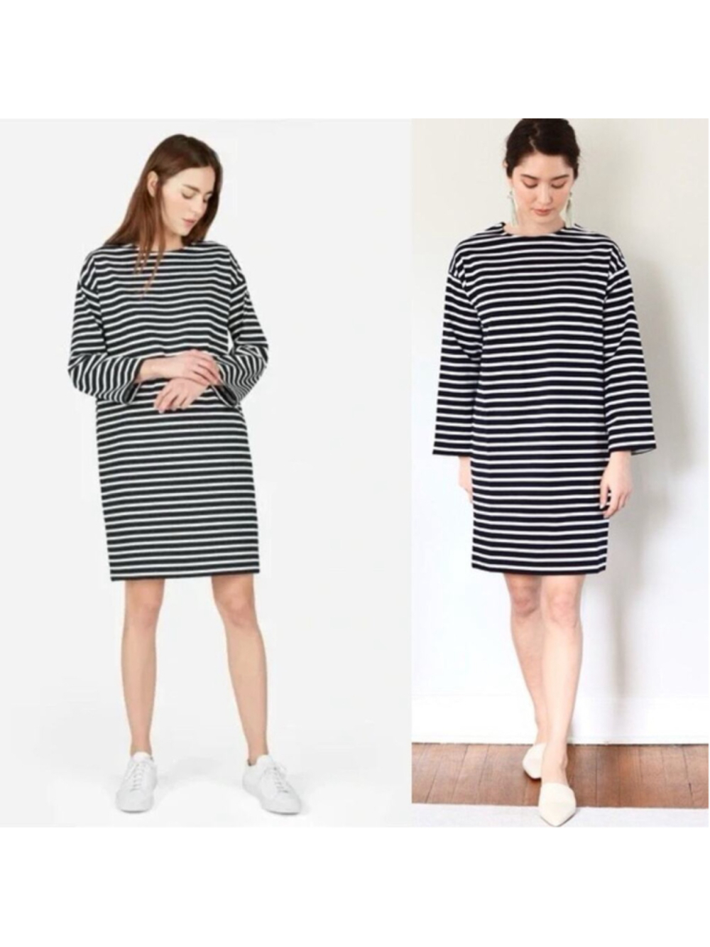 Everlane The Breton Cotton Tee Nautical Stripe Zip Shoulder Boxy Dress S